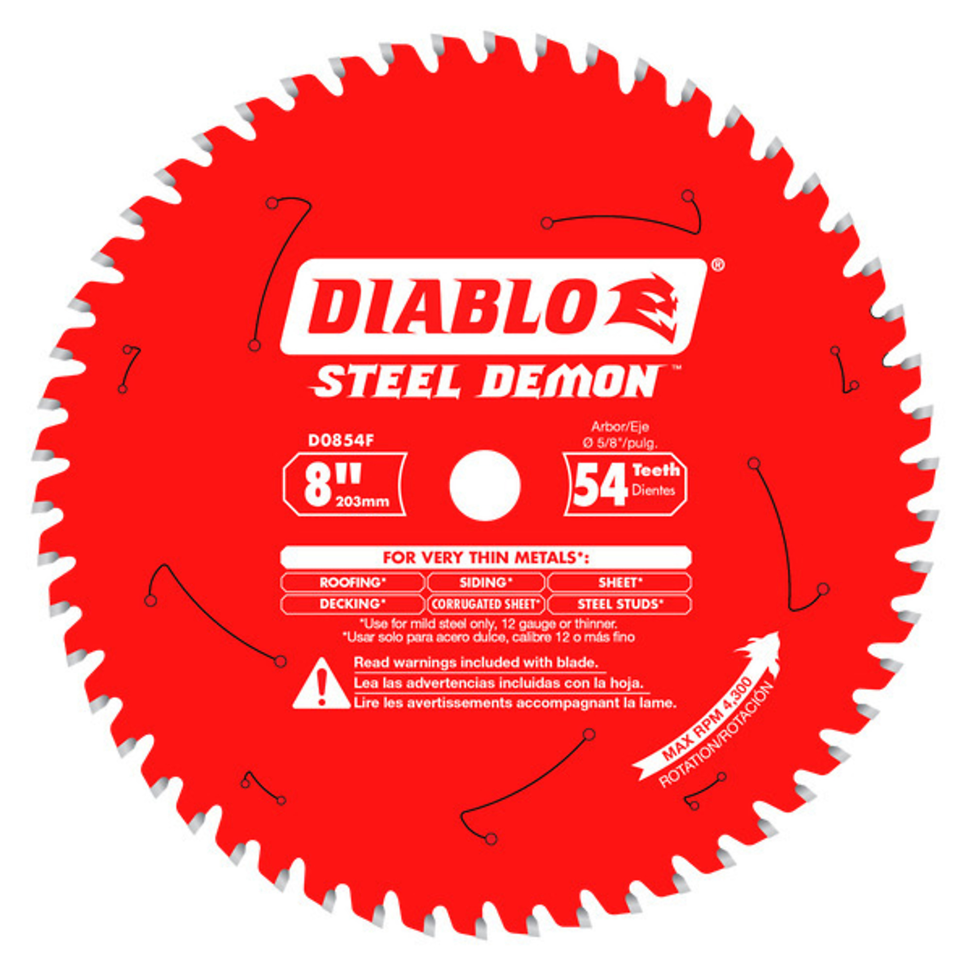 Diablo Tools, 8in. 54 Tooth Saw Blade for Metal, Blade Diameter 8 in, Included (qty.) 1 Model# D0854F